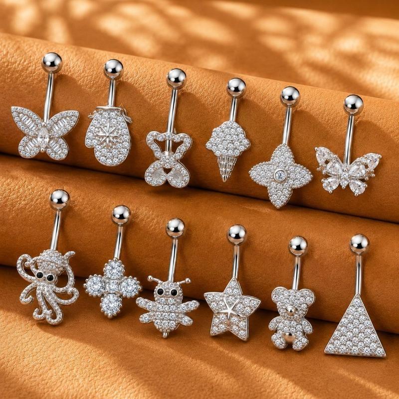 Silver Color Dangle Butterfly Flower Belly Button Ring Stainless Steel Sexy Navel Piercing Jewelry