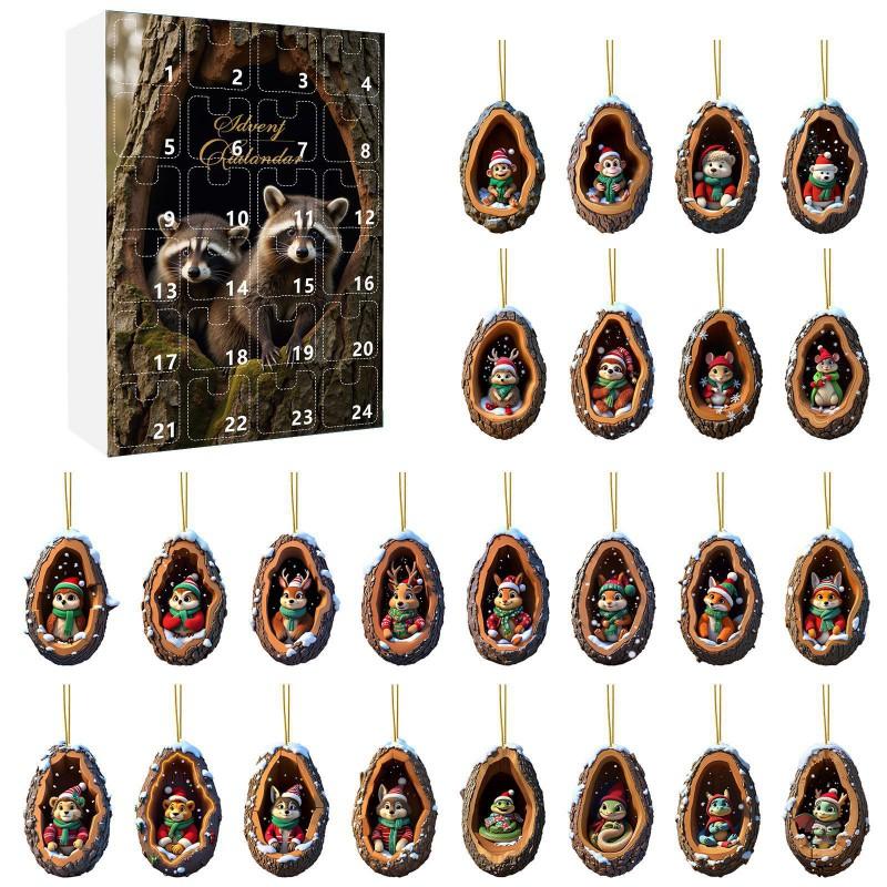 2026 Advent Calendar Animal Christmas Acrylic Car Hanging Ornament Cartoon Xmas Decor