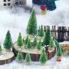 Mini Christmas Trees Artificial Pine Tabletop Decor Snow Top Dark Green Silver White Wood Base Xmas Party Decoration Decoration
