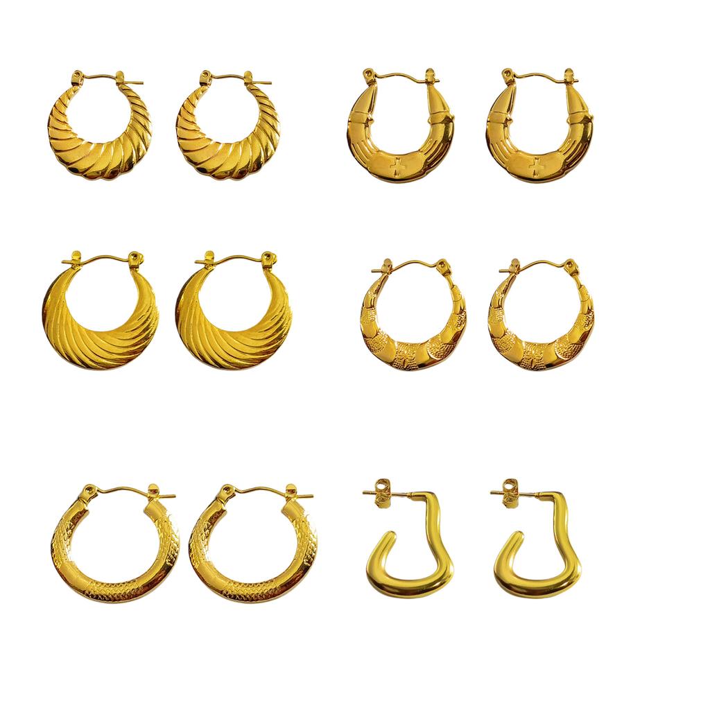 Premium Stainless Steel Simple Wind Versatile Oil Pressure Earrings 18K Real Gold Plating