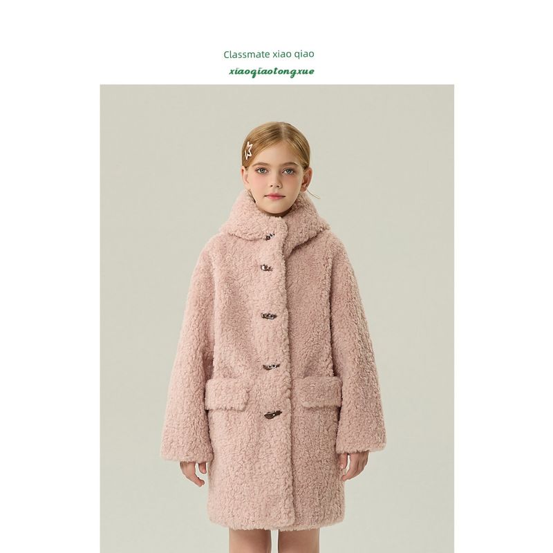 Children's Fur Coat 2025 Autumn and Winter New Style Girls' Imitation Lamb Wool Coat for Little Girls, Mid-Length Hooded