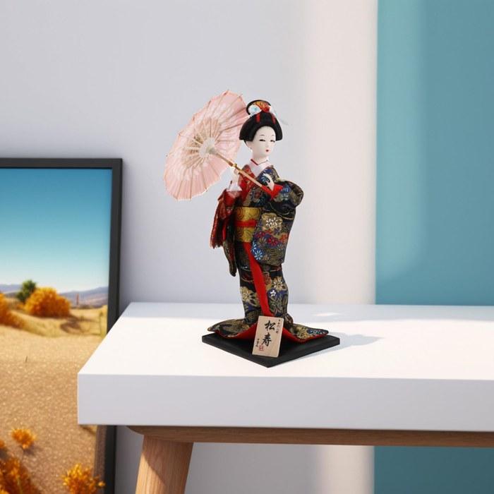 TEHAUX Japanese Doll Japanese Souvenir Japanese Kimono Doll Geisha Doll Model 30cm Decorative Matsuju Black 31x17x17CM
