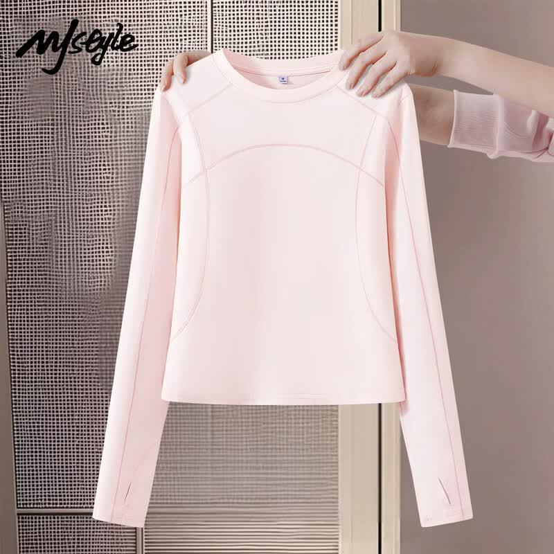 MJ STYLE Women's Slim-Fit Quick-Dry Ice Silk Long-Sleeve Sports T-Shirt