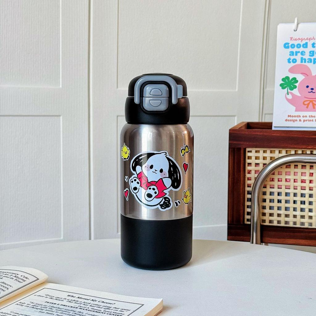 Niedliche Welpen Kinder Thermosbecher 316 Edelstahl Student Doppeltrink-Strohhalmbecher Verdickt Tragbar Tragbar Springbecher