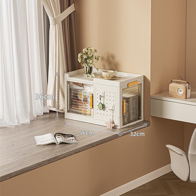 Multi-Layer Wheeled Folding Storage Box with Pegboard Hooks White