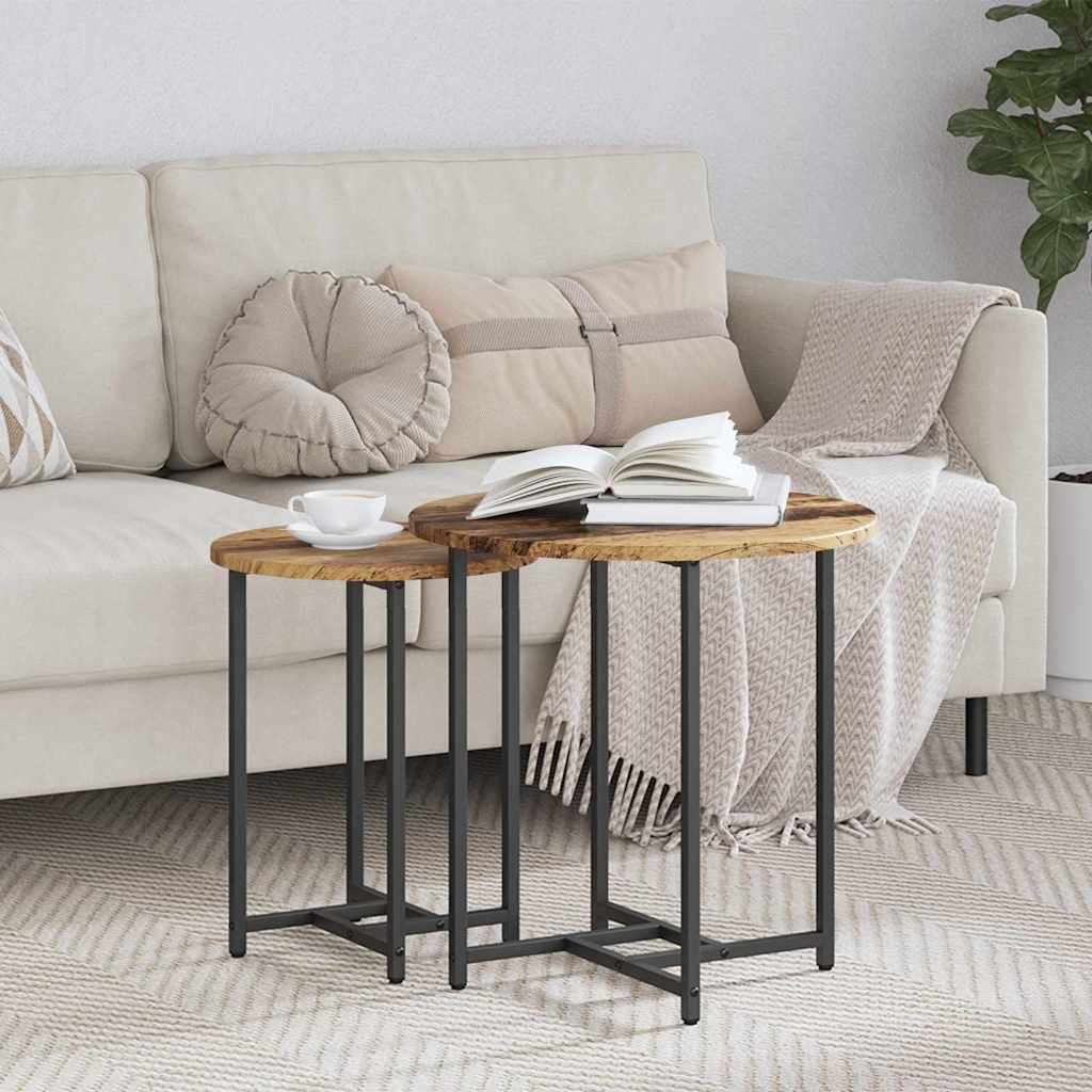 Side Table Set 2 pcs Reclaimed Wood Look & Black