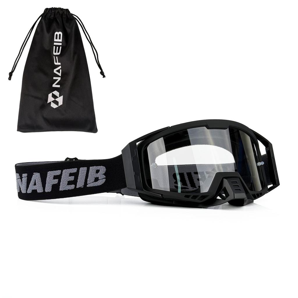 NAFEIB Motocross Goggles with Storage Bag Anti-UV Windproof Dustproof Dirt Bike ATV Off-Road Racing Goggles for Men Women
