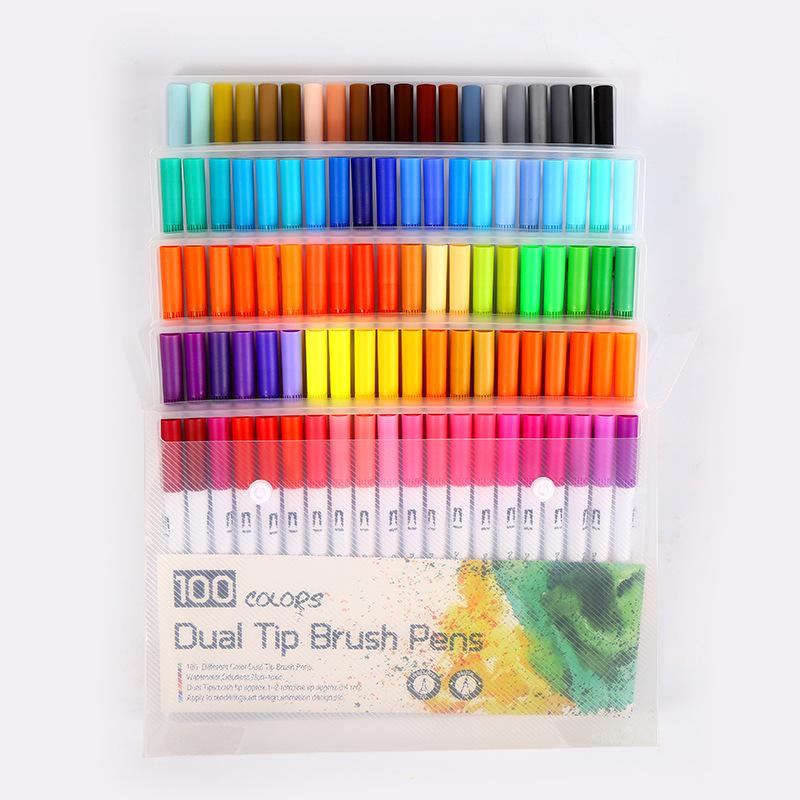 Water-based Double-ended Watercolor Pen Set with Colored Fine Liner and Soft Tip