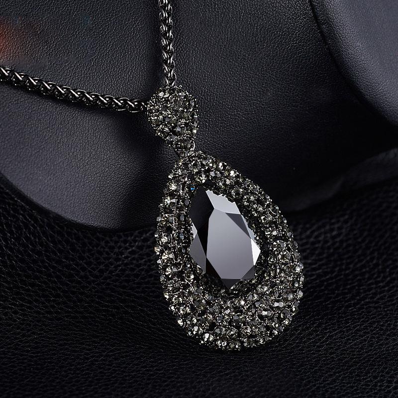 

Vintage Long Chain Pendant Necklace For Women Gray Water Drop Sweater Chain Party Jewelry Gift чорний