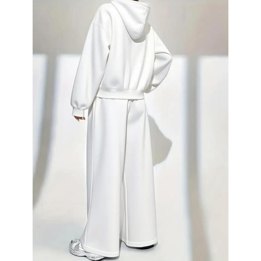 Women's Hoodie and Pants Two Piece Set with Printed Design for Autumn and Winter Wear Paired with Comfortable Hoodies and Wide Leg Pants