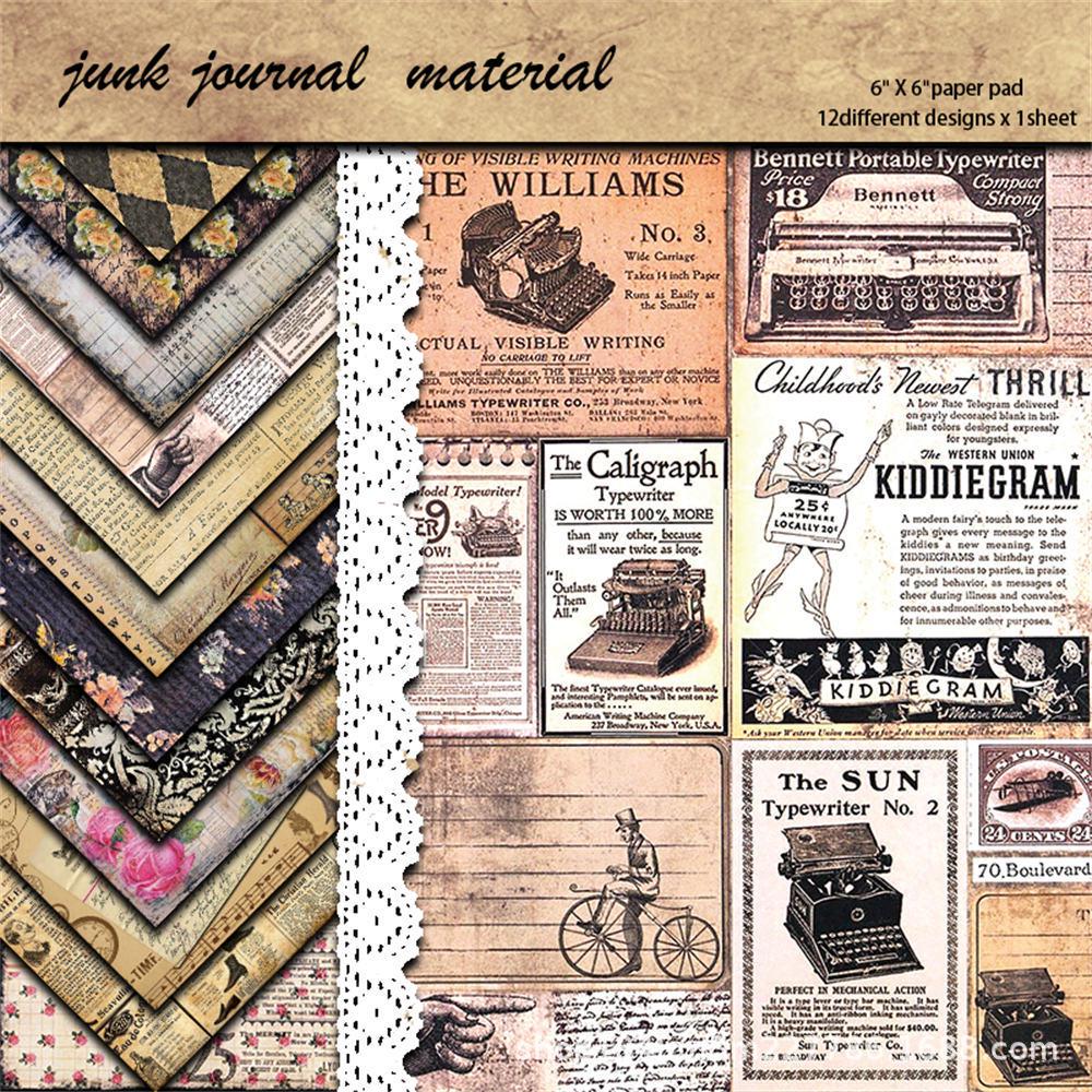 

12 Sheets Vintage Wine-Themed Collage Paper for Journaling