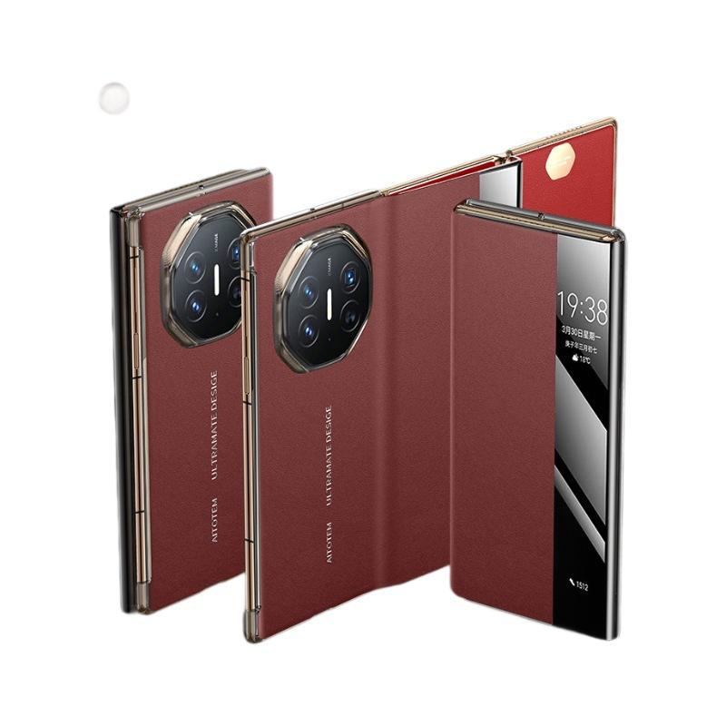 Suitable for Huawei MateXT Mobile Phone Case High-end Business Men's Three-fold Niche Luxury Smart Window Anti-fall Leather Case