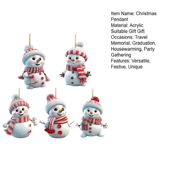 5Pcs Cute Cartoon Snowman Ornaments Acrylic Hanging Decor for Christmas Tree Car Rearview Mirror Holiday Home Display Decorations