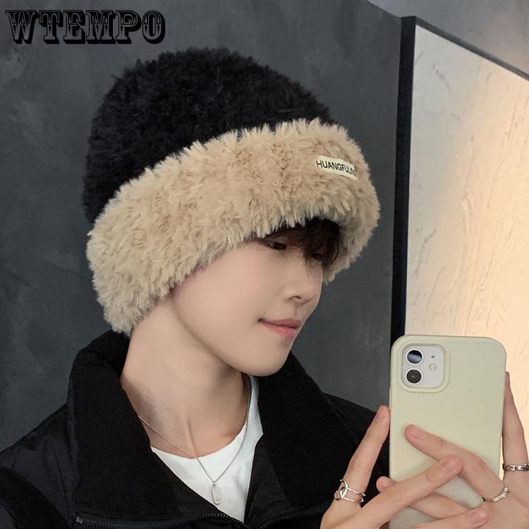 WTEMPO Faux Fur Ear Protection Men's Knitted Hats Autumn Winter Outdoor Couple Windproof Cold-proof Warm Hats Cycling Skiing Hats