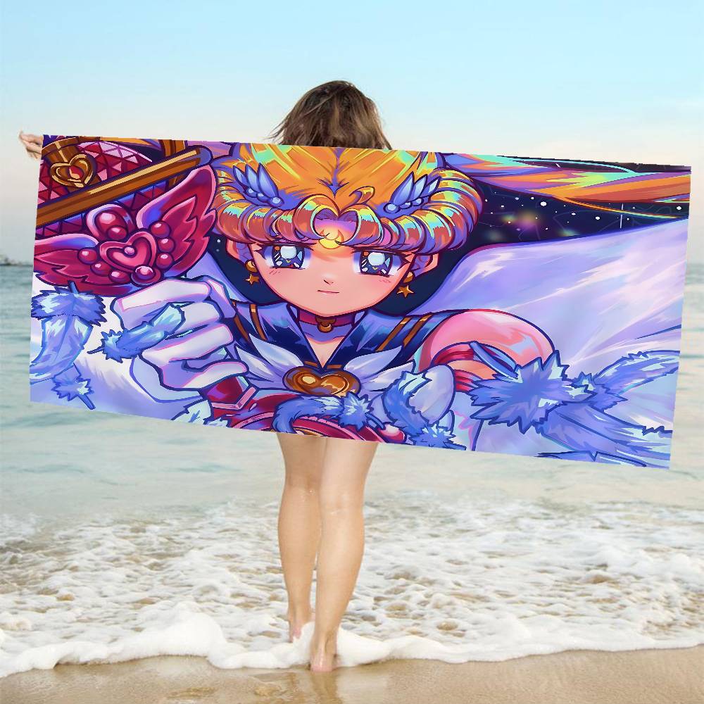 

S-Sailores Cute Girl Moon Bath Towel Microfiber Soft Water Absorbing Breathable For Girl Kids Decorative Cartoon Beach Towel W40*H60(CM)