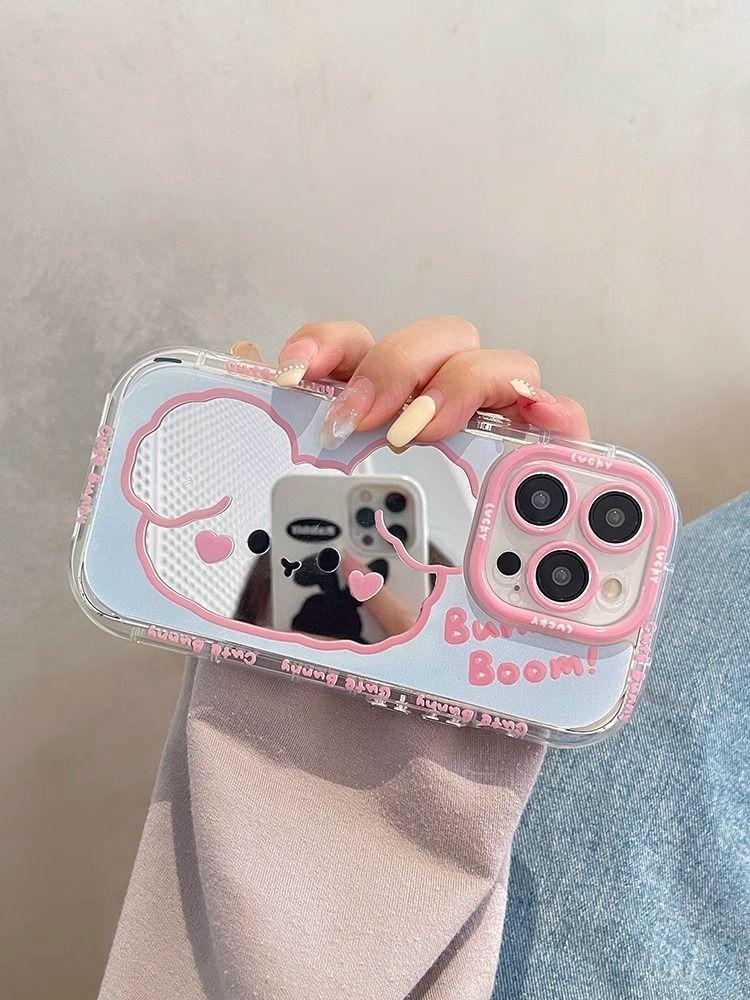 Capa de Celular com Espelho de Cachorrinho Fofo de Desenho Animado Para iPhone 13 14 15 16 17 Pro Max Capa Traseira à Prova de Choque