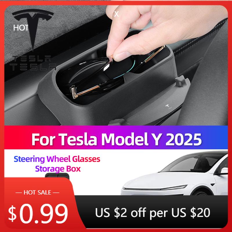 Car Sticker For Tesla Model Y Juniper 2025 Steering Wheel Glasses Storage Box Car Storage Box Interior Accessories Tools Car Sti