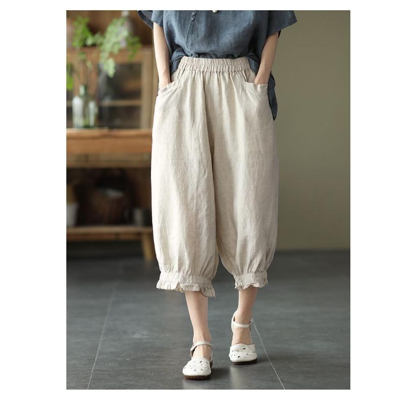 Fashionable Thin Solid Color Cropped Pants for Women Artistic Sweet Lace Casu Al Pants Women's Harem Pants Versatile