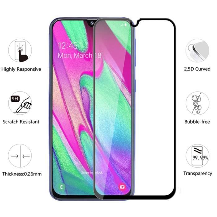 Tempered Glass - Phonillico® - Samsung Galaxy A40 - Pack of 2 - Black Edge - Scratch Resistant