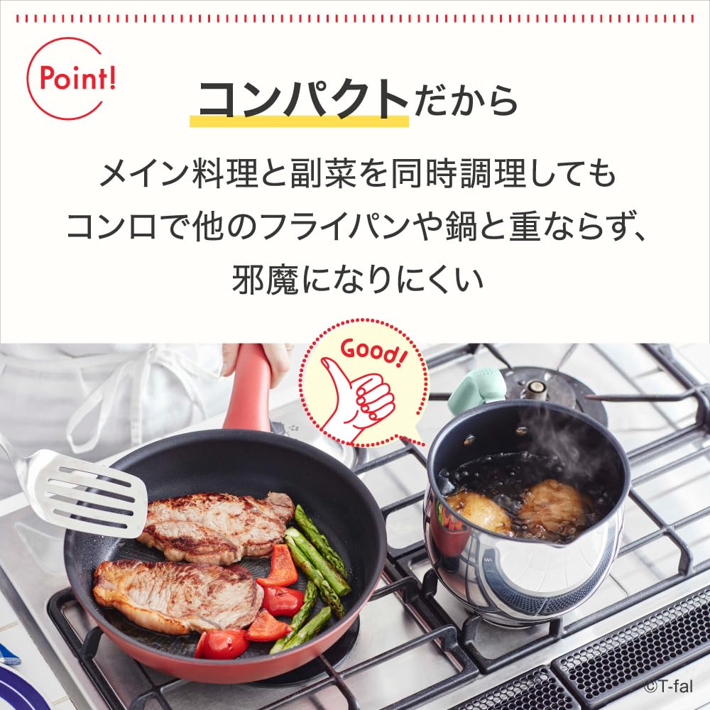 [Online Exclusive] T-fal 16cm Saucepan, IH and Gas Stove Compatible, "OptiSpace IH Stainless Multi-Pot, Eucalyptus Green" G79117
