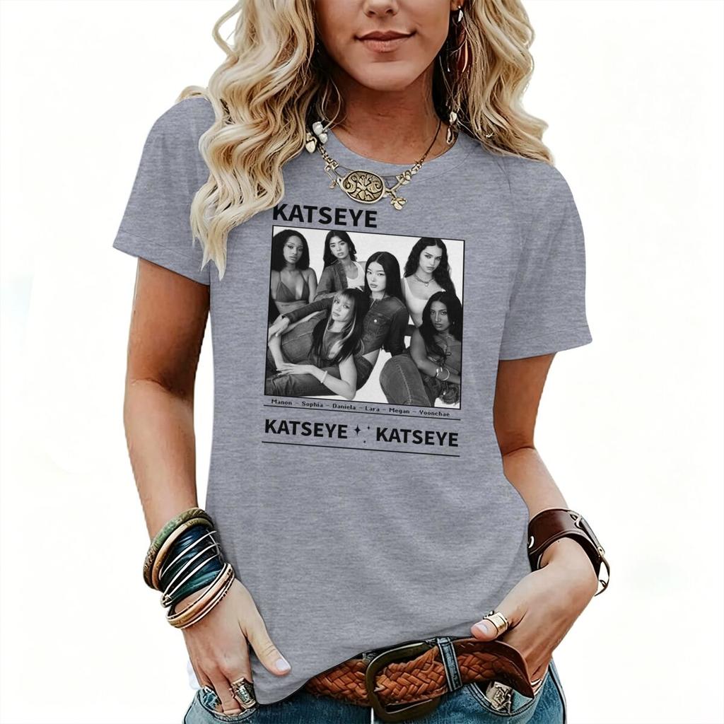Vintage Katseye Hip Hop Singer Unisex Unisex Tshirts Short Sleeve Crew Neck Summer Tshirt Fashion Fun Pop Group Tees For Fan Gift