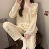 Cartoon Cute Lace Sweet Lady Pajamas Ruffled Square Collar Bow Lounges Autumn Winter Cloud Cotton Nightgown