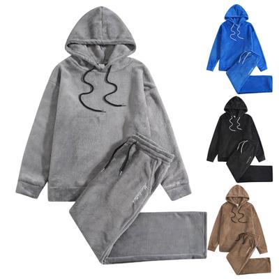 Men's Color Hooded Pullover Sweatshirt With Letter Printed Pants Set