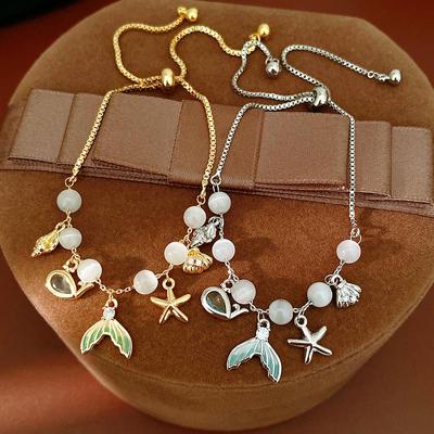 Korean Style Mermaid Starfish Cat's Eye Shell Bracelet – Elegant & Unique Design