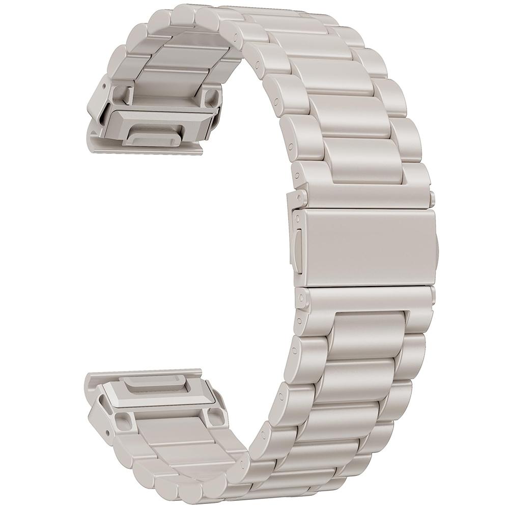 22mm 3-Bead Watch Band for Garmin Fenix 8 Pro AMOLED 47mm/8 47mm/E 47mm Stainless Steel Replacement Strap with Folding Clasp