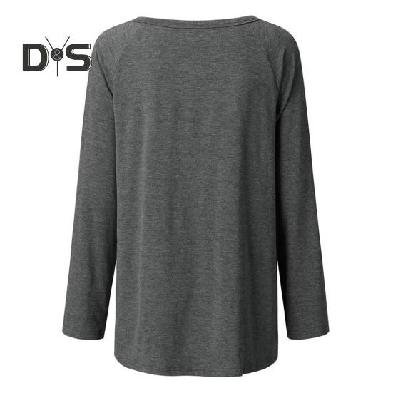 Women Tops Round Neck Long Sleeve Loose Fit Solid Color Tunic Top Casual Shirt with Hip Coverage Length