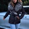 Giacca imbottita in cotone con maniche lunghe e collo in pelliccia da donna, autunno e inverno