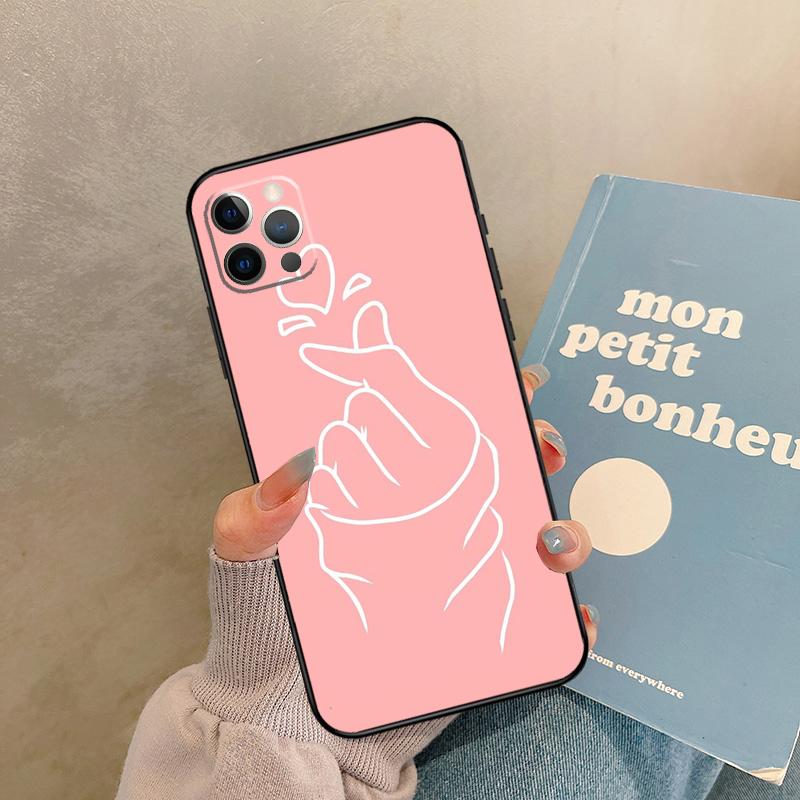 Kpop Hand Finger Heart Case For iPhone 17 Air 15 14 13 12 11 16 Pro Max 13 Mini XR 15 16 Plus 16e Back Cover Shell