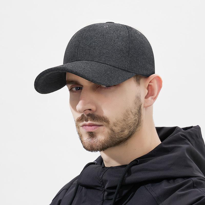 Зимняя шерстяная мужская бейсболка с коротким козырьком, однотонная, шерстяная, теплая, ветрозащитная шапка Long Brim