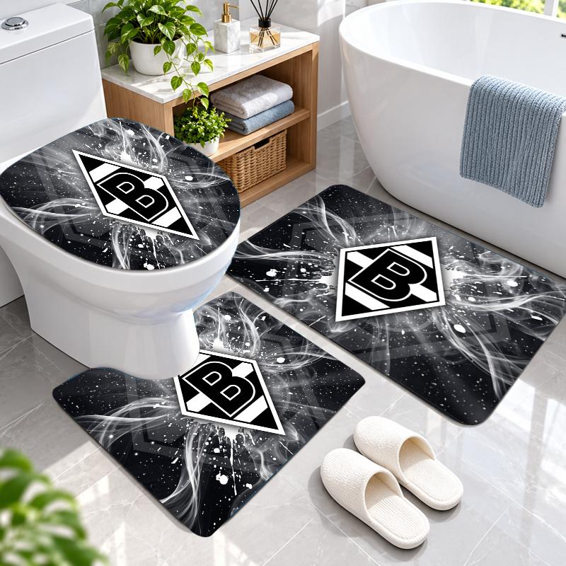 3-teiliges Flanell-Toilettenmatten-Set Borussia Mönchengladbach Badezimmerteppich Badvorleger Rutschfest Heimdekoration