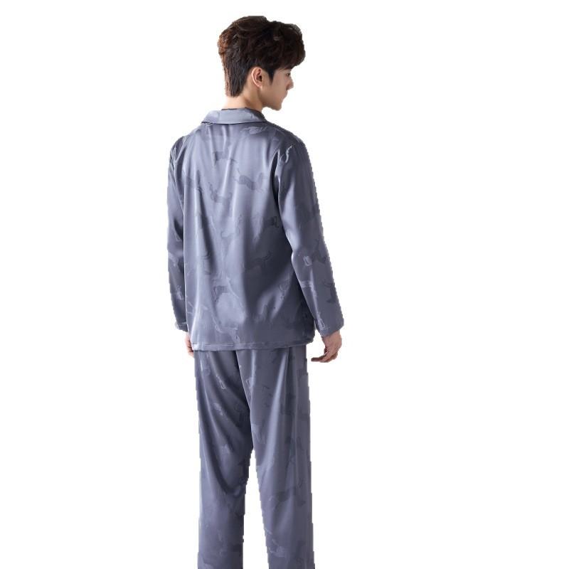 1011 Men's Pajamas Spring and Autumn Long-sleeved Trousers Ice Silk Loose Large Size Men's Casual Loungewear Summer