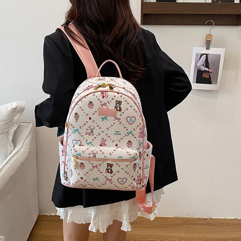 Schoolbag High-end Sense Large-capacity Cartoon Backpack Women's New Travel Shopping Leisure Bag College Student Class Schoolbag