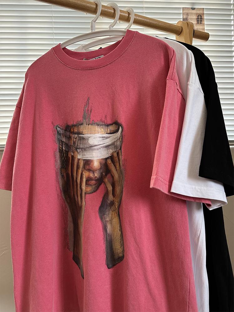 2024 Summer American Retro High Street Europe and The United States Street National Trend Loose Short-sleeved T-shirt Shirt