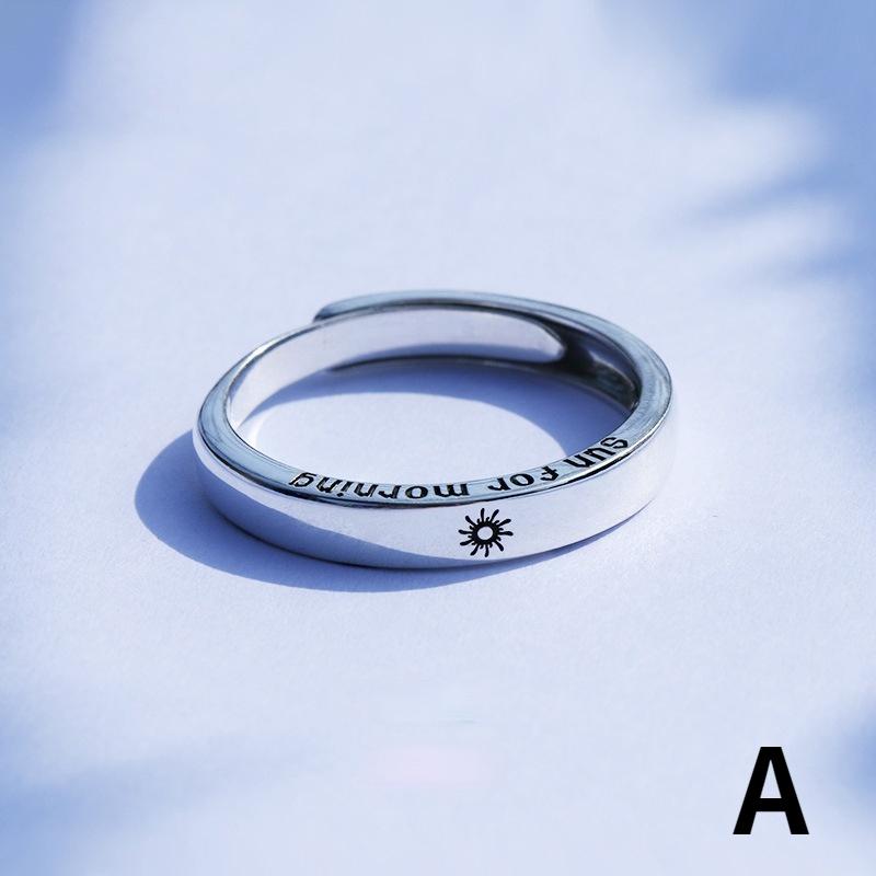 New Adjustable Size Ring Sun Moon Couple Ring Simple Silver Open Ring Men's and Women's Couple Engagement Jewelry Gifts