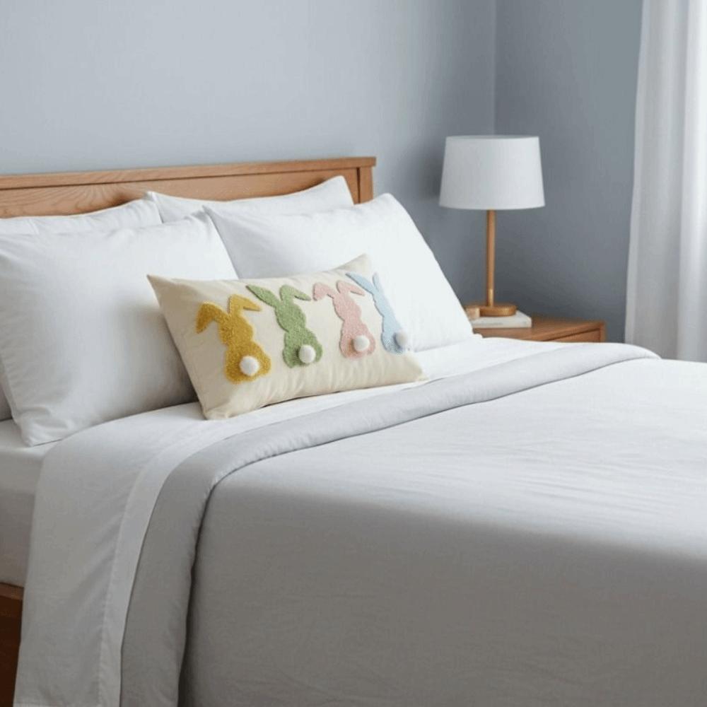 Embroidered Throw Pillow Cover Rectangular Waist Cushion Cover Easter Bunny Pillowcase  Sofa