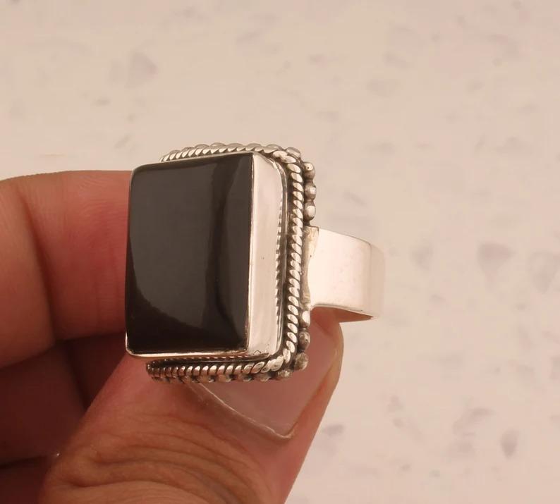 Black Onyx Gemstone Handmade Designer Birthstone Ring, 925 Sterling Silver Jewelry, Ring For Women, Christmas Gift