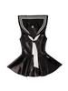 Sexy Women Latex Cosplay Pu Shiny Mini Tutu Dress Sailor Collar Double Sides Uniform Tie Girl Maid Pleated Mini Dress Plus Size