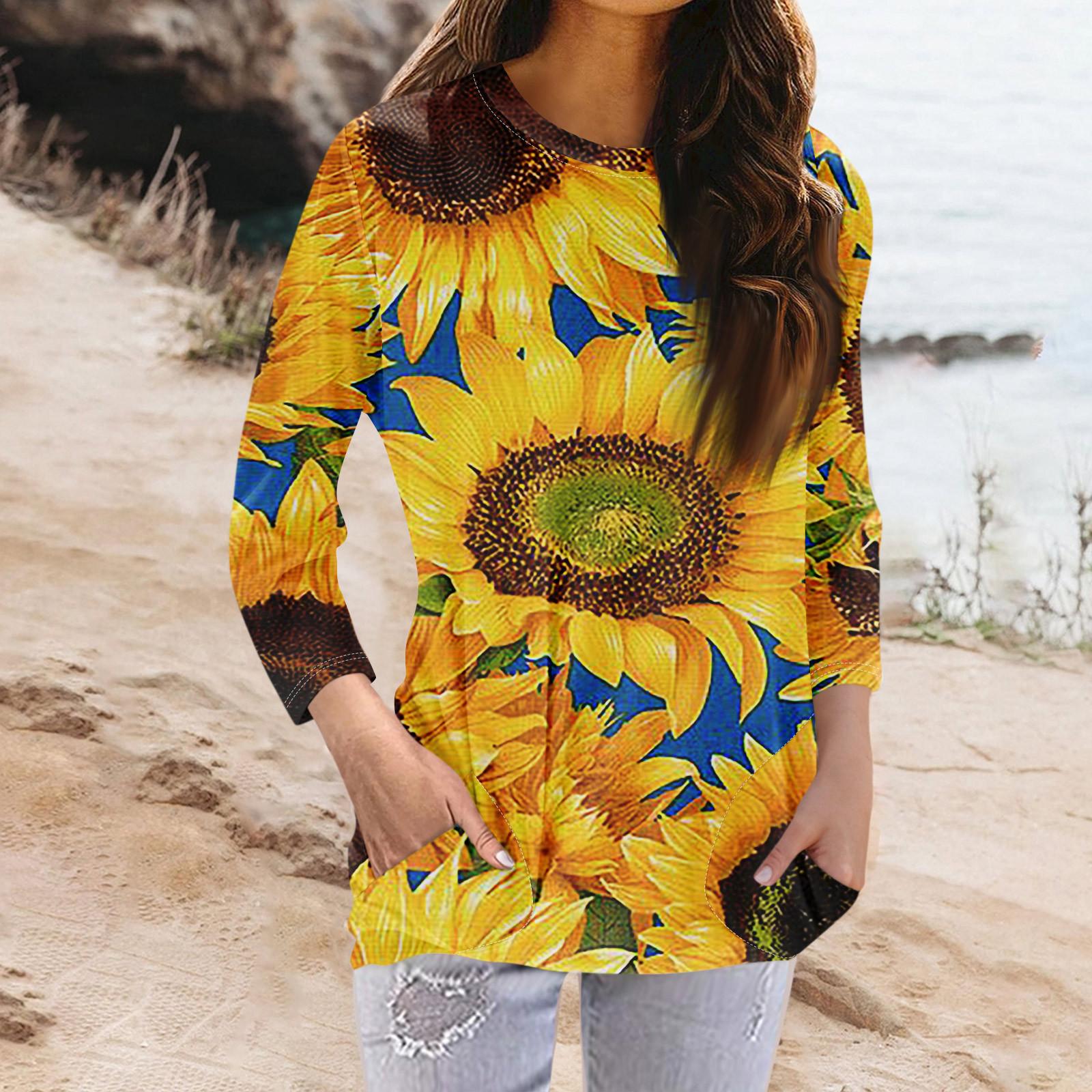 

Женская модная повседневная футболка с карманом и круглым вырезом с рукавами 3/4 и топом XL оранжевый