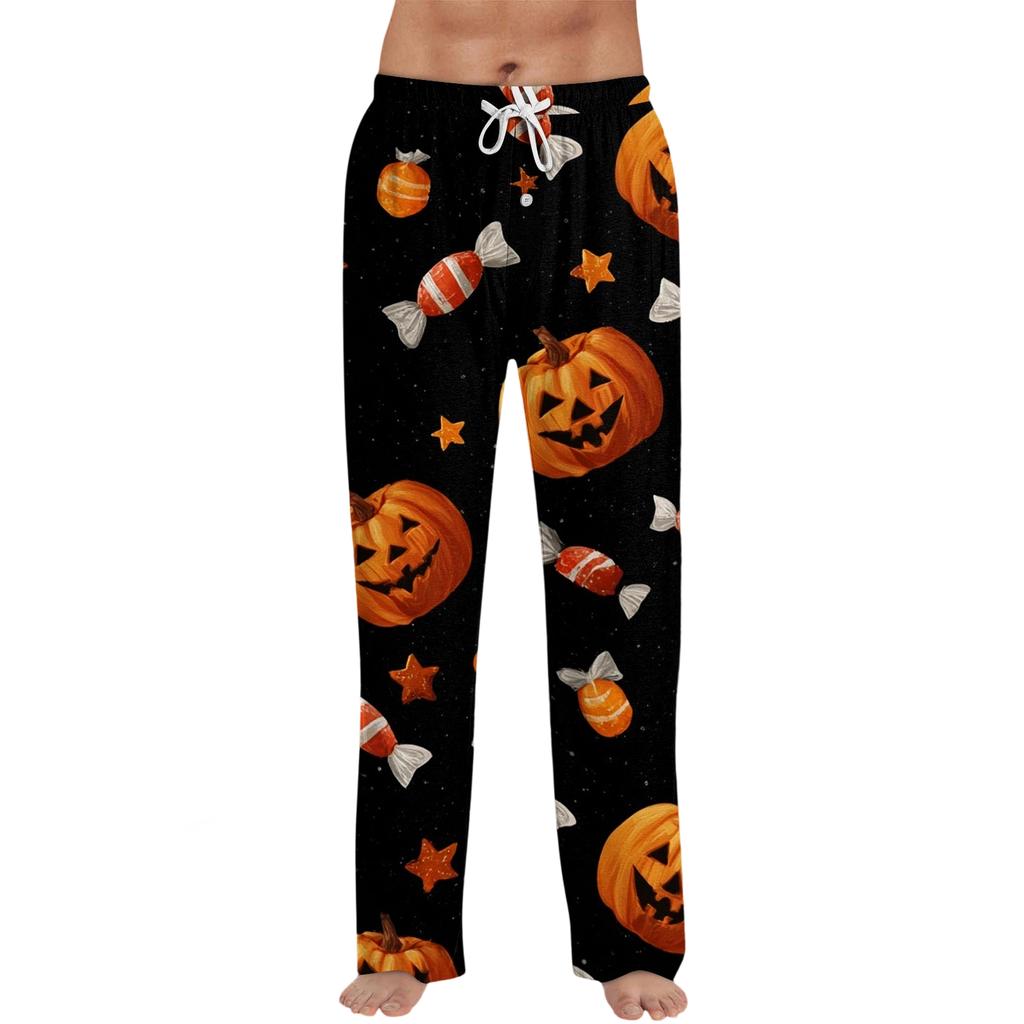 Men's Halloween Print Drawstring Lounge Pants Casual Sleepwear Pants Lightweight Comfortable Fit for Relaxing At Home or Sleep