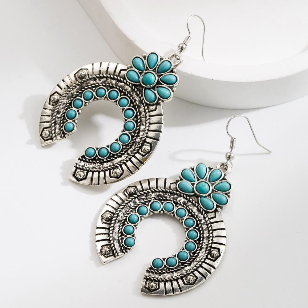 

Серьги-гвоздики в этническом стиле - Геометрические, в форме капли, с зеленым бирюзовым камнем для образа на пляжный отдых. зелёный