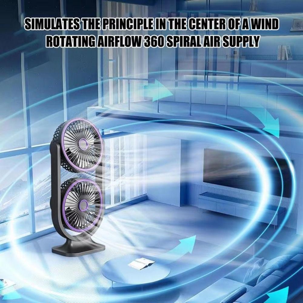 5 Gear Double Head Desk Fan USB Rechargeable Table Cooling Clip Fan Office Desktop