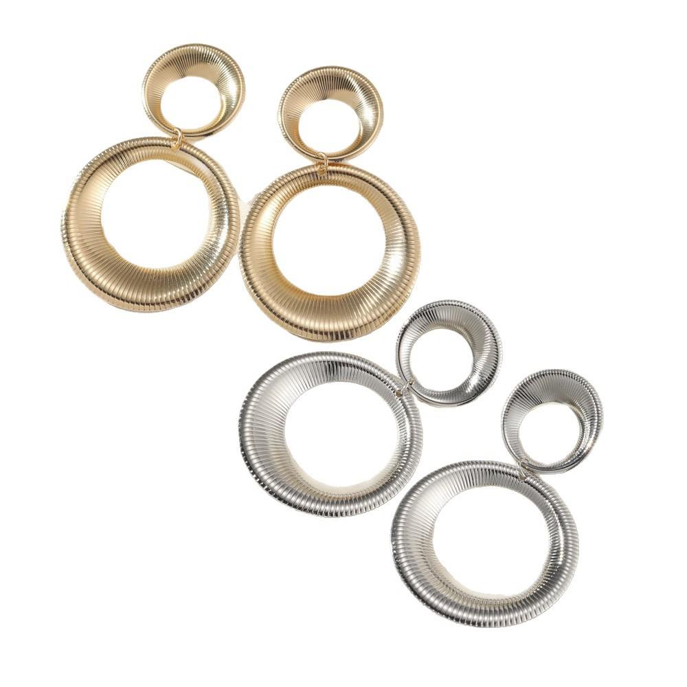 Striped double exhaust ring earrings European and American fashion versatile exaggerated nightclub stage Internet celebrity style earrings earrings