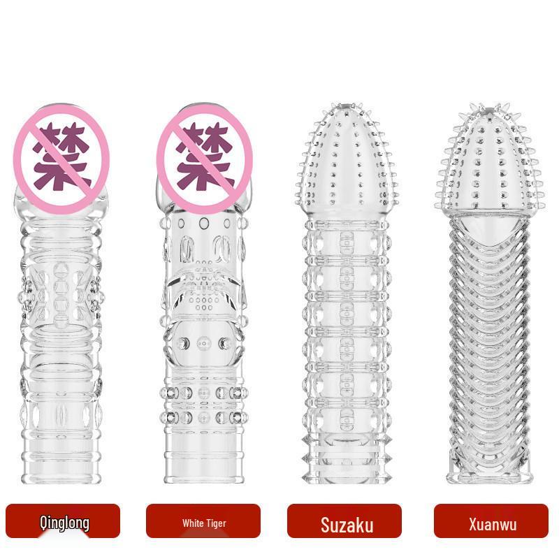 Wolf Fang Crystal Condom Set: Thickening & Enlargement Sleeve, Large Size, Reusable Phallus Sex Toy.