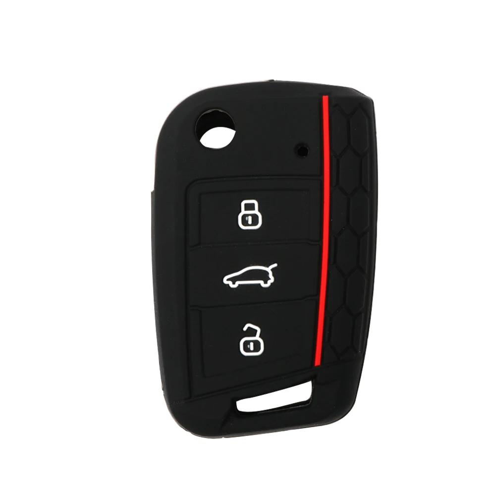 3 Button Key Silicone Car Key Cases Cover Keychain Folding Remote Key Fob Protection For VW Golf 7 MK7 Accessories