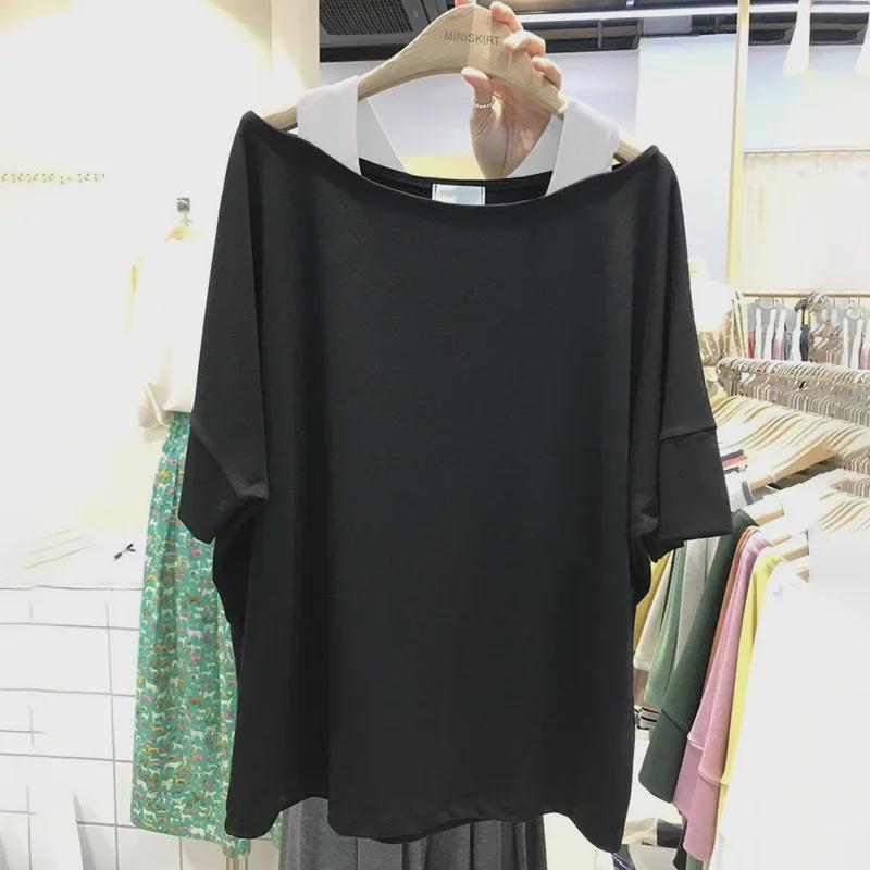 2023 Korean Style Off-Shoulder Cotton Loose T-Shirt for Women