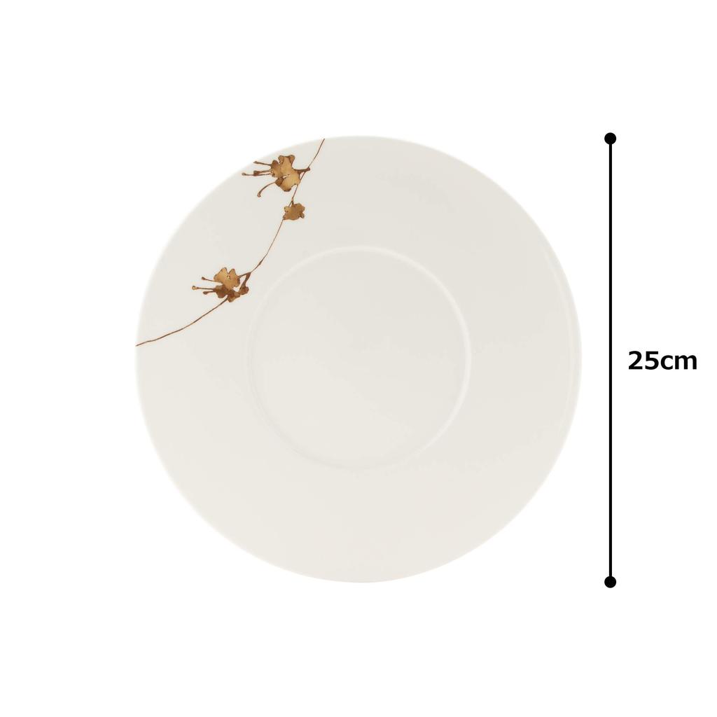 NARUMI Plate, Gold Plant Design, 24cm Rim, Made In Japan, 51696-5665